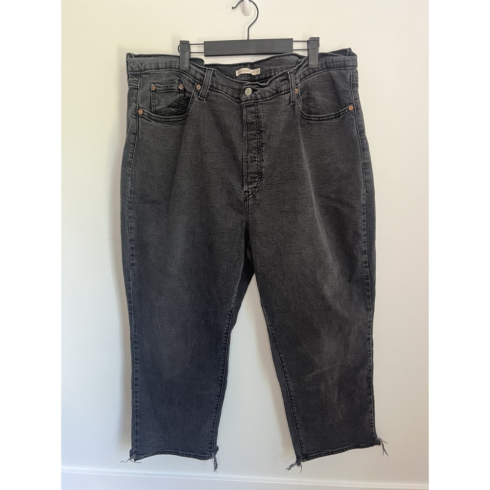 Levi's Ribcage Straight Ankle Wm 22W M Black Jeans Distressed Frayed Ankle